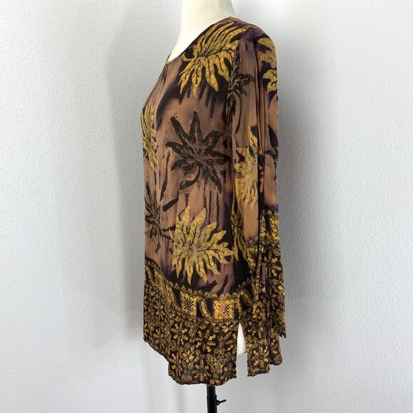 Putri Diana Batik Brown Tunic Blouse Top Med Long Sleeves Boho Whimsy Fairy Goth - Picture 6 of 10